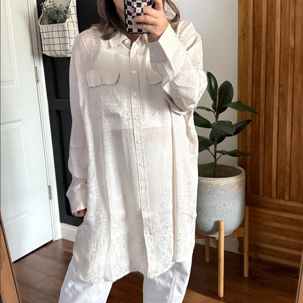 SOFT SURROUNDING 100% Silk Buttonfront Printed Off White Shirt. 3XL